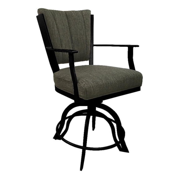 Pemberly Row 30" Swivel Metal Bar Stool - Sanora Brown Fabric - Black Frame