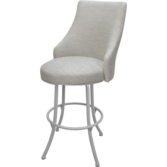 Pemberly Row 30" Swivel Metal Bar Stool in Stone Fabric and White