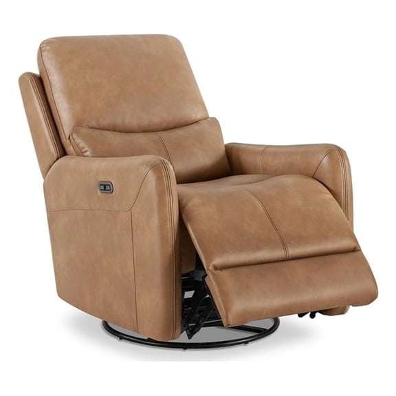 Pemberly Row 30" Swivel Power Recliner Arm Chair in Saddle Brown Faux Leather