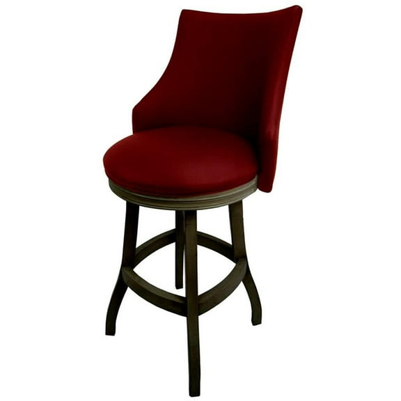 Pemberly Row 30" Swivel Solid Wood Bar Stool in Red with Dark Shadow Frame