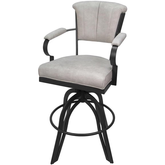 Pemberly Row 30" Swivel Tilt Bar Stool in Smoke Beige Fabric Gray Frame