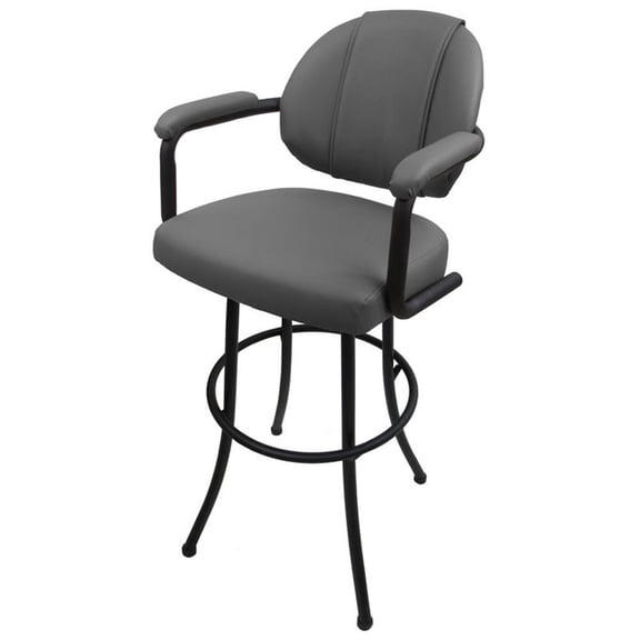 Pemberly Row 30" Vinyl Upholstered Swivel Tilt Bar Stool in Gray and Black