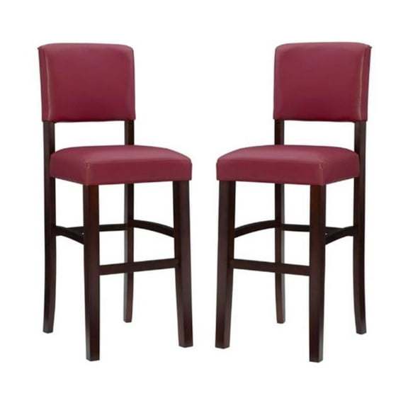 Pemberly Row 30" Wood and Fabric Bar Stool in Dark Red - Set of 2