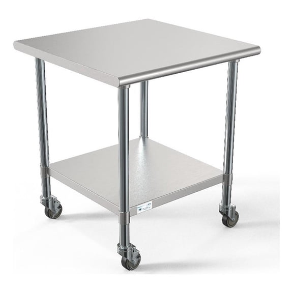 Pemberly Row 30"x30" 18-Gauge Stainless Steel Commercial Work Table with Casters