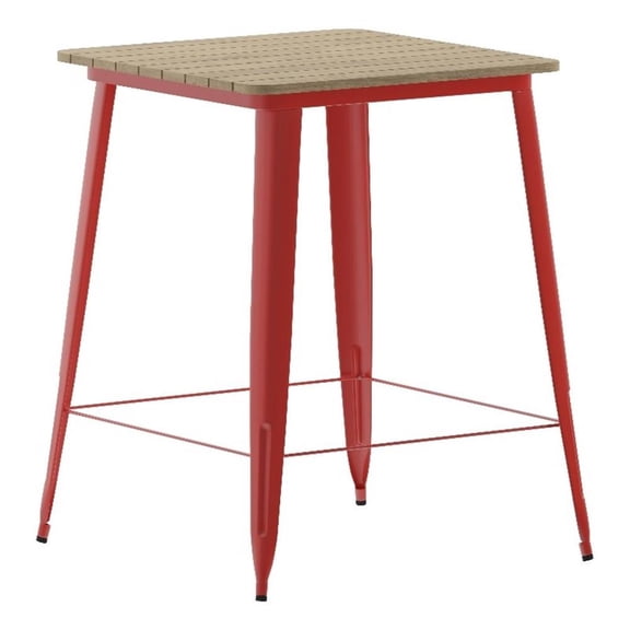 Pemberly Row 31.5" Square Poly Bar Top Restaurant Table with Frame in Brown/Red