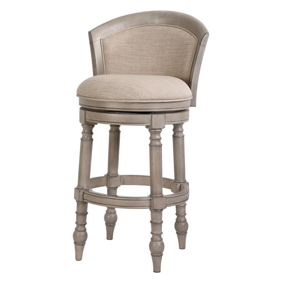 Pemberly Row 31" Barrel-Back Swivel Bar Stool- Gray with Beige Upholstery