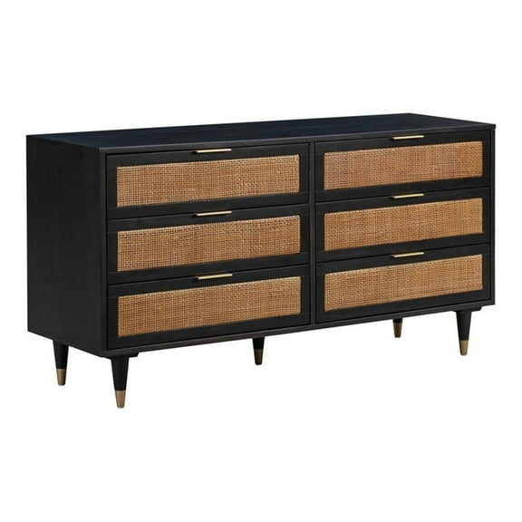 Pemberly Row 31"H 6-Drawer Modern Wood Dresser in Noir Black