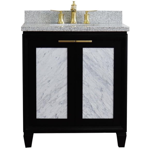 Pemberly Row 31" Single Oval Sink Solid Wood Vanity in Blue/Gray Granite Stone