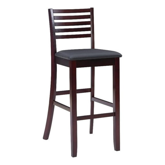 Pemberly Row 31" Wood & Faux Leather Bar Stool in Dark Merlot/Black