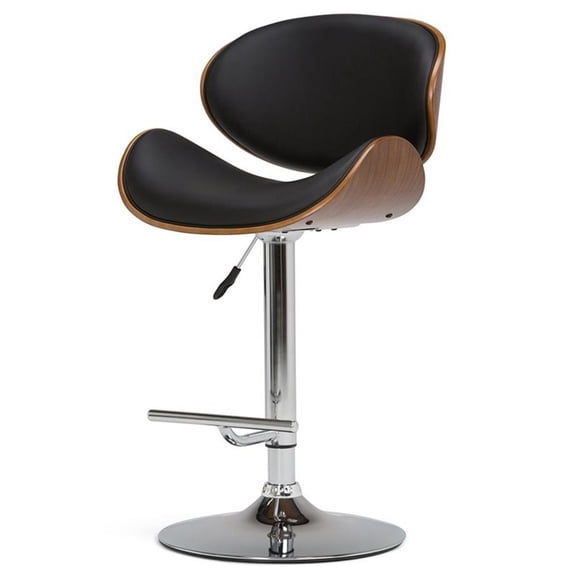 Pemberly Row 32.67" Faux Leather Adjustable Gas Lift Bar Stool in Black