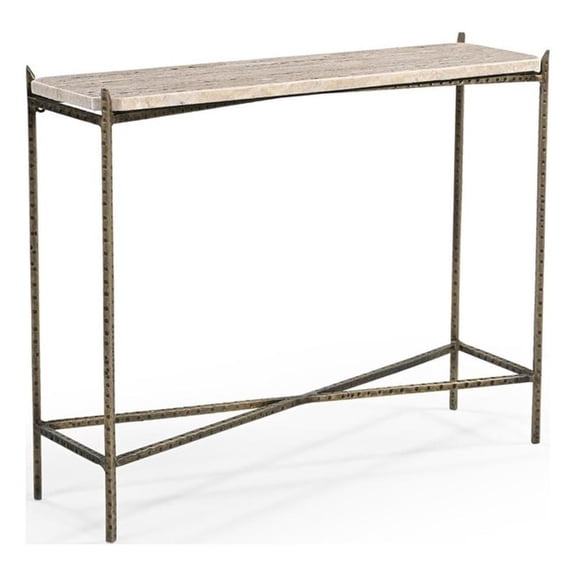 Pemberly Row 32" Console Table with Ivory Travertine Top on Iron Base