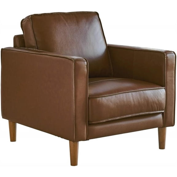 Pemberly Row 32" Contemporary Top-Grain Leather Armchair in Chestnut