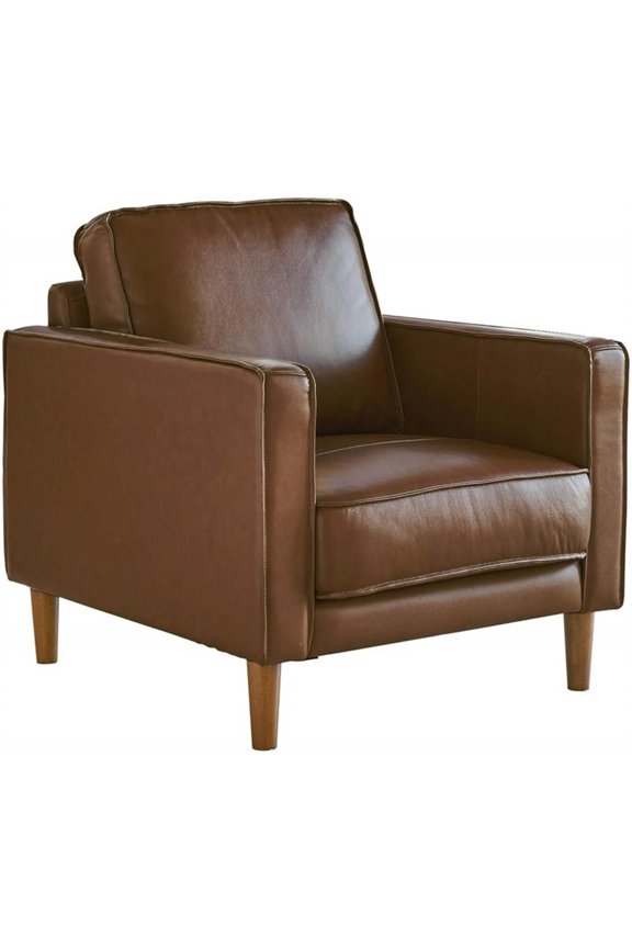 32" Contemporary Top-Grain Leather Armchair in Chestnut
