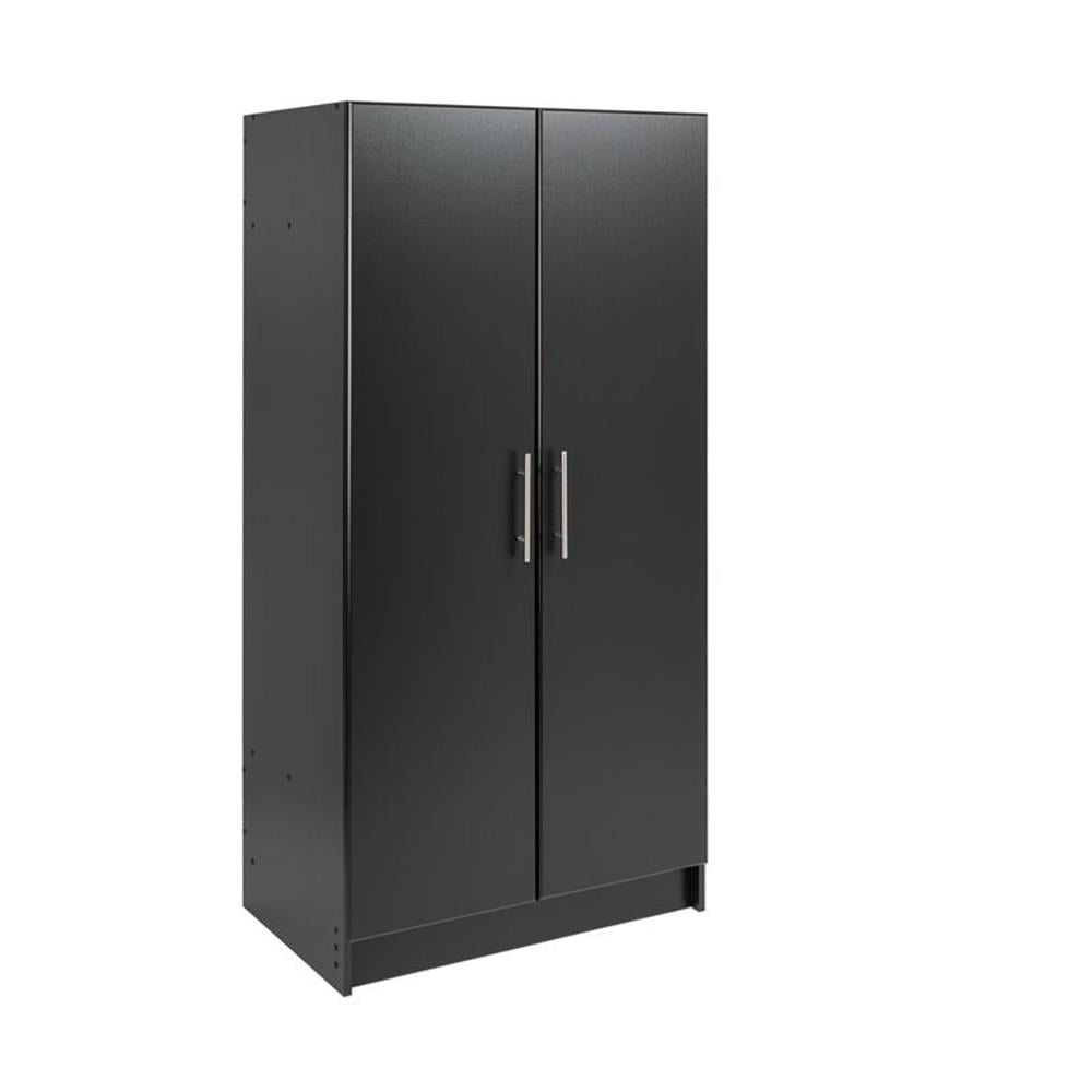 Elite Black 32" Freestanding Wardrobe Cabinet with Hanging Rail