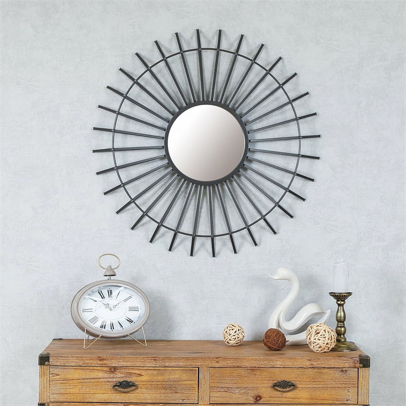 Pemberly Row 32" Iron Round Decorative Mirror in Black - Walmart.com
