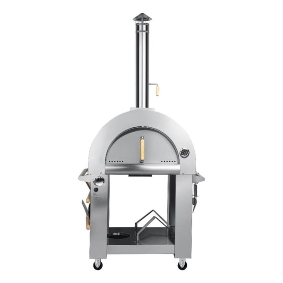 Pemberly Row 32-inch Outdoor Gas and Wood Fired Pizza Oven in Stainless Steel