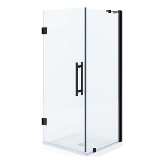 Pemberly Row 32 x 32 x 74-3/4 Corner Shower Kit with Base and Door in Black