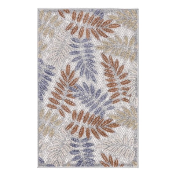Pemberly Row 32x48" Polypropylene Fabric Area Rug in Blue and Mocha