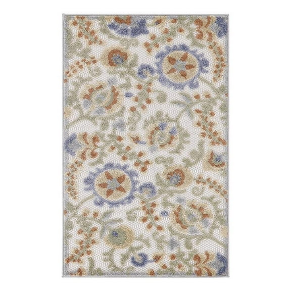 Pemberly Row 32x48" Polypropylene Fabric Area Rug in Ivory and Blue