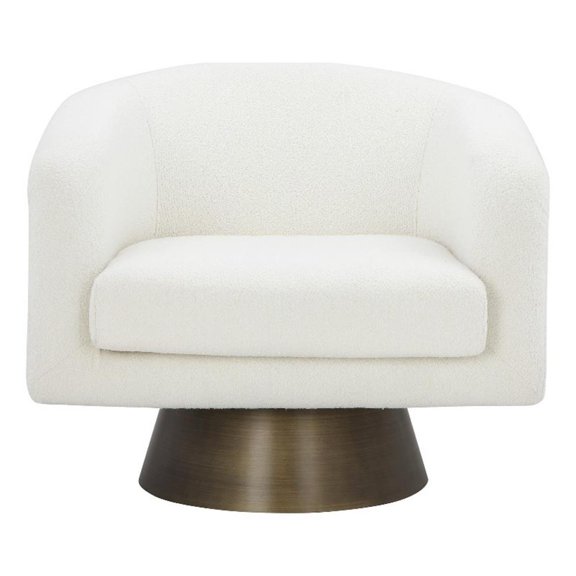 Pemberly Row 33 Inch Lounge Chair Round Frame White Boucle Fabric Brass Base