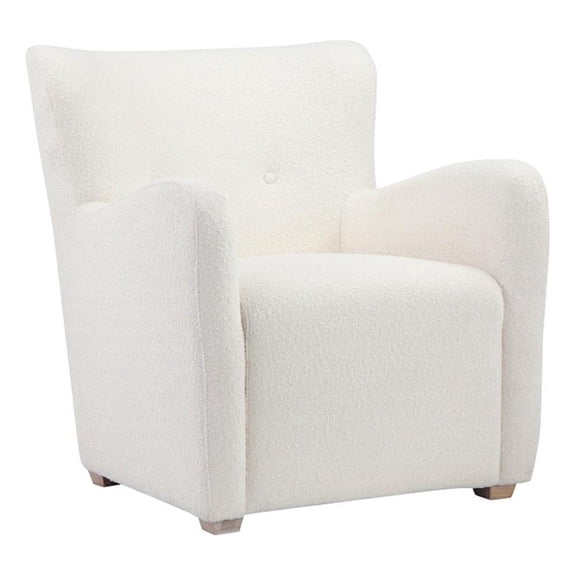 Pemberly Row 33 Inch Lounge Chair White Boucle Fabric Wing Back Design Wood