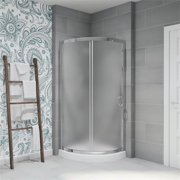 Pemberly Row 33" Round Corner Shower Kit in Chrome Frosted Base Only