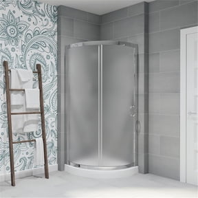 Pemberly Row 33" Round Corner Shower Kit in Chrome Frosted Base Only