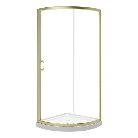 Pemberly Row 33"x33"x72.83" 2-Piece Round Corner Shower Kit in Gold