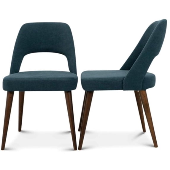 Pemberly Row 34.5"H Mid-Century Fabric Dining Chair in Blue (Set of 2)