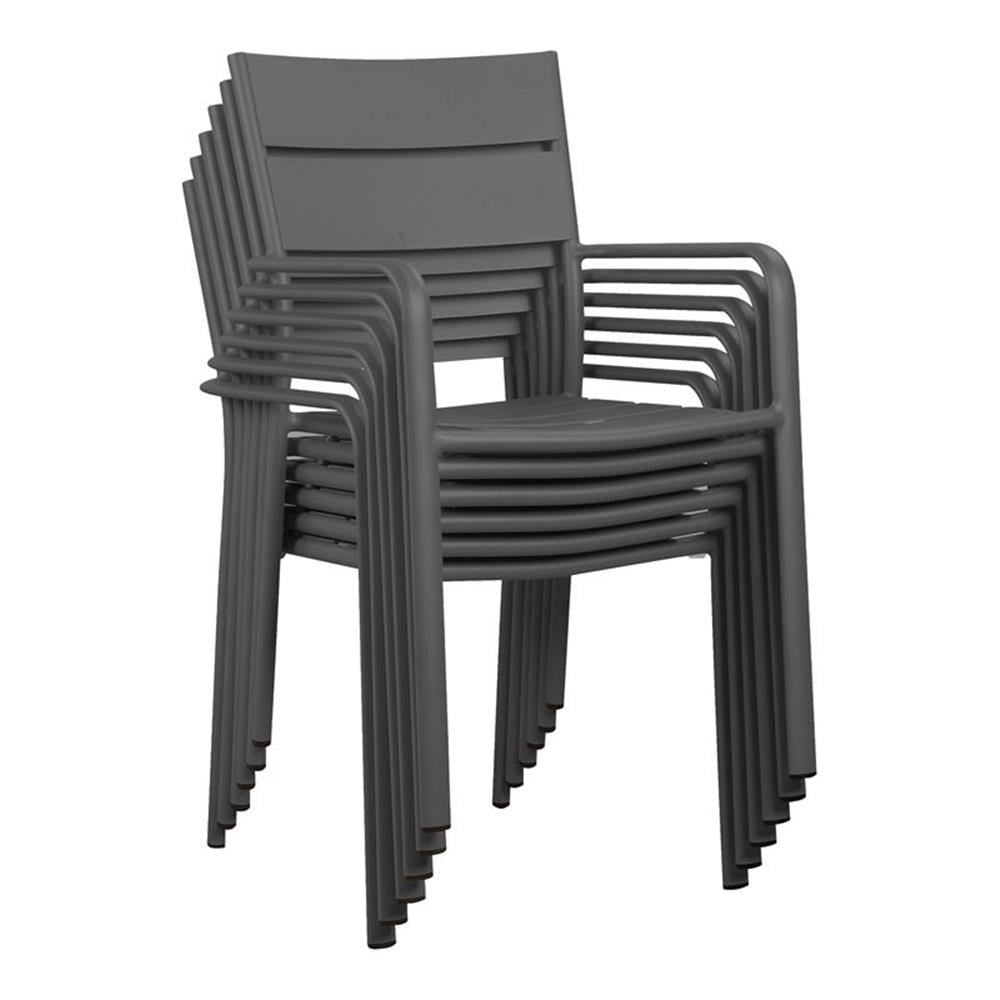 Gray Powder-Coated Aluminum Stacking Dining Chairs, Set of 6
