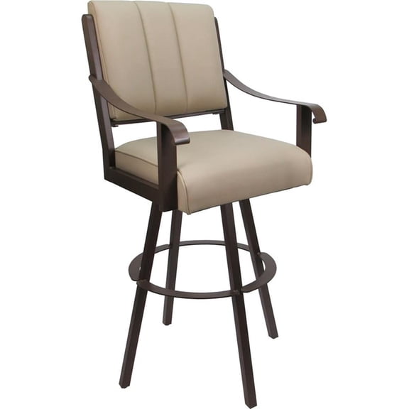 Pemberly Row 34" Leather Extra Tall Swivel Metal Bar Stool in Tan on Brown