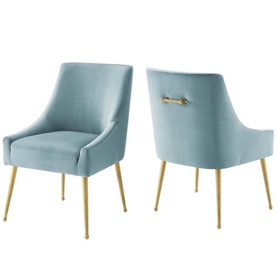 Pemberly Row 34" Modern Velvet Dining Chair in Light Blue (Set of 2)