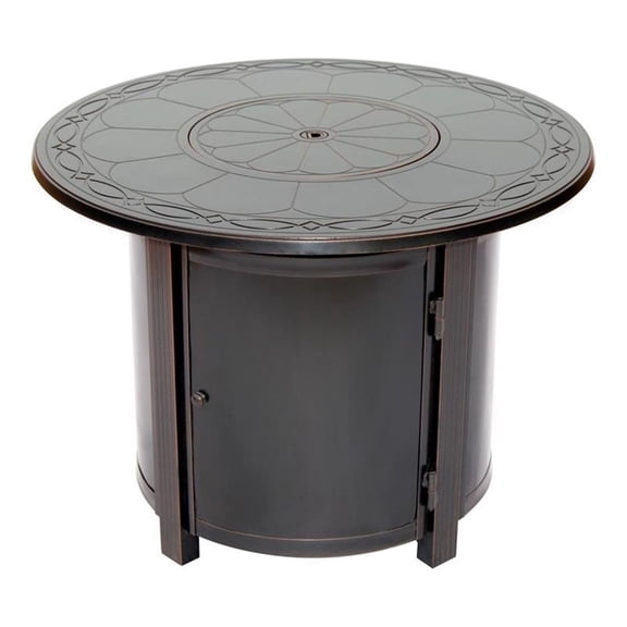 Pemberly Row 34" Round Aluminum Gas Fire Pit Chat Table in Topaz Gray