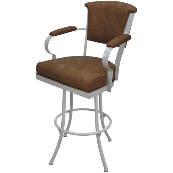 Pemberly Row 34" Swivel Extra Tall Metal Bar Stool in Pecan Brown Vinyl & White