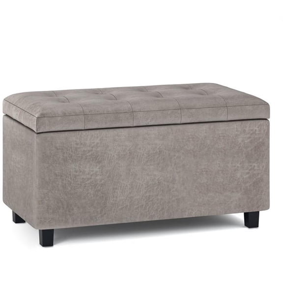 Pemberly Row 34" Transitional Rectangle Ottoman in Gray Taupe Faux Leather