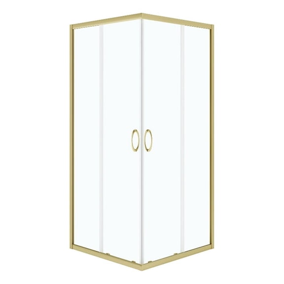 Pemberly Row 34"x34"x73" Square Corner Shower Door in Gold with Clear Glass