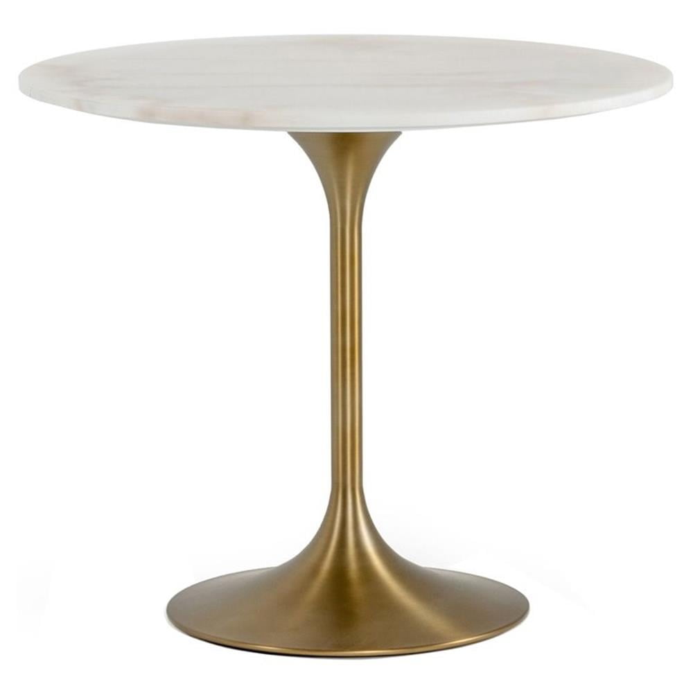 White Marble and Gold Stainless Steel Round Dining Table