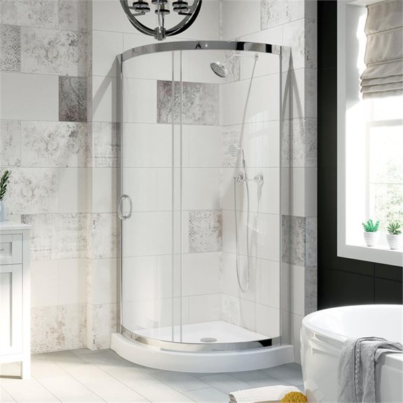 Pemberly Row 35" Round Corner Shower Kit in Chrome Clear Base Only