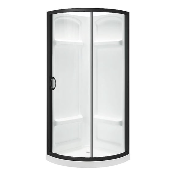 Pemberly Row 35"x35"x73" 3-Piece Round Corner Shower Kit in Black