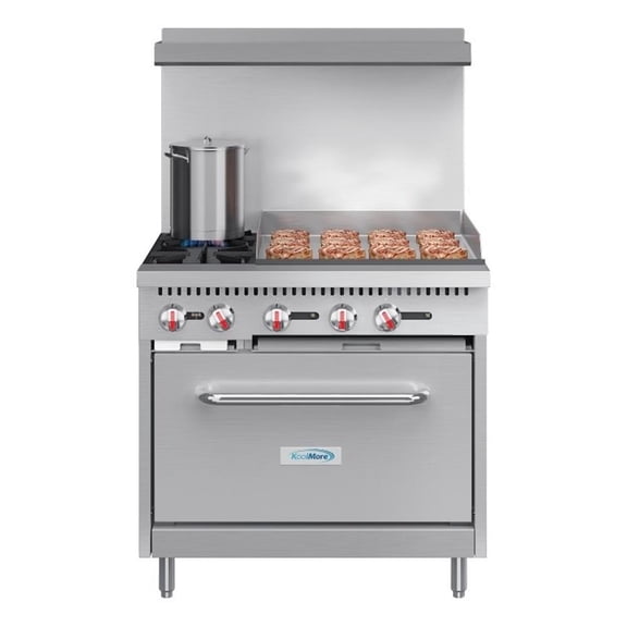 Pemberly Row 36" 2 Burner Commercial LP Range with 24" Griddle in Steel