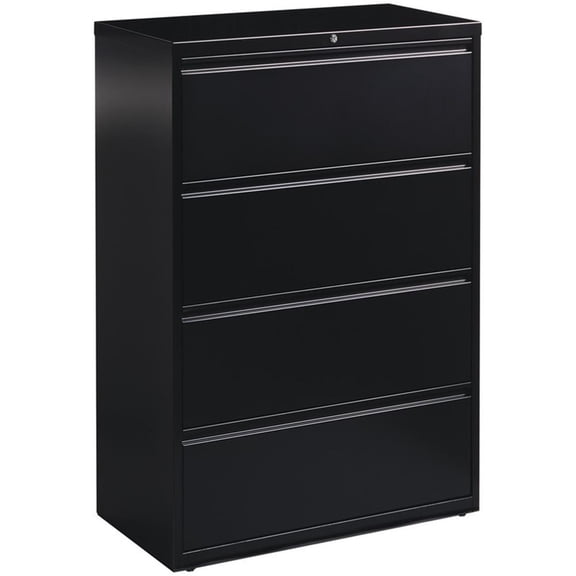Pemberly Row 36" 4-Drawer Modern Metal Lateral Filing Cabinet in Black