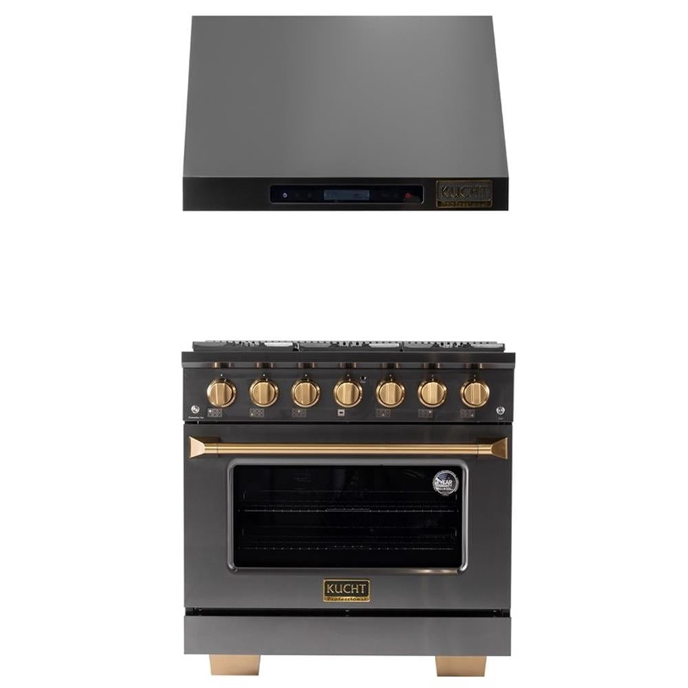 Pemberly Row 36" 5.2 Propane Gas Range in Titanium & Under Cabinet Range Hood