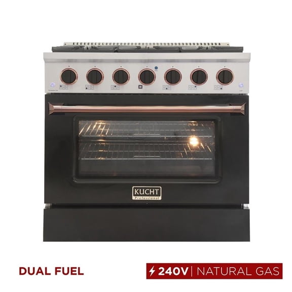Pemberly Row 36" 5.2 cu. Dual Fuel Range Natural Gas in Rose Gold Handle