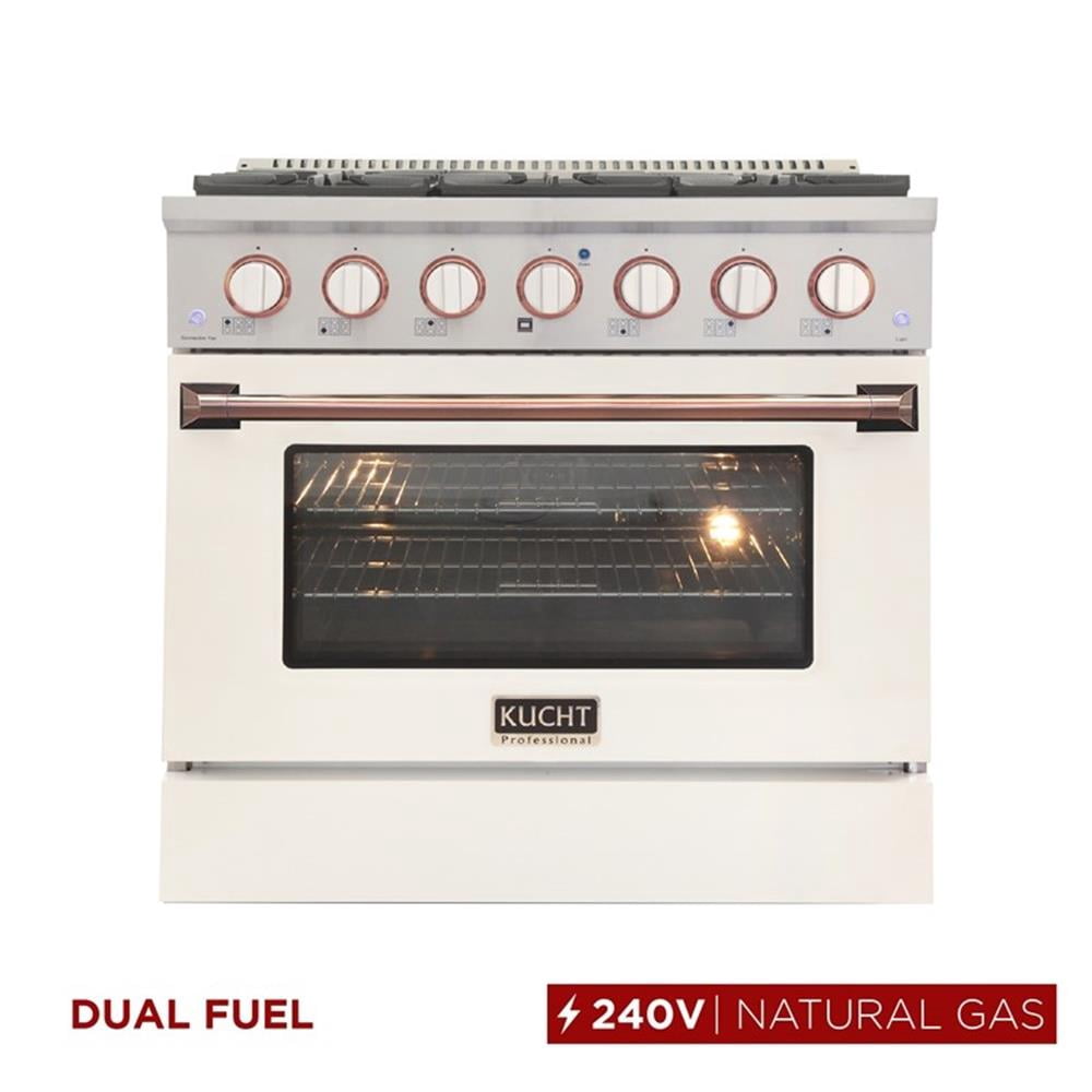 Pemberly Row 36" 5.2 cu. Dual Fuel Range Natural Gas in Rose Gold Handle