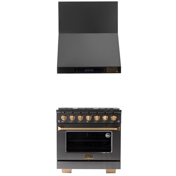 Pemberly Row 36" 5.2 cu. Propane Gas Range in Titanium & Wall Mount Range Hood