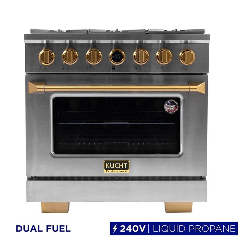 Pemberly Row 36" 5.2 cu. ft. 6 Burners Dual Fuel Range for Propane Gas in Silver