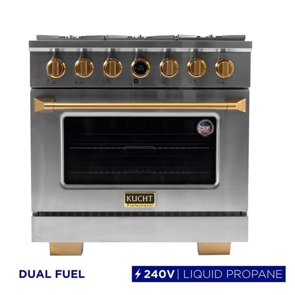 Pemberly Row 36" 5.2 cu. ft. 6 Burners Dual Fuel Range for Propane Gas in Silver