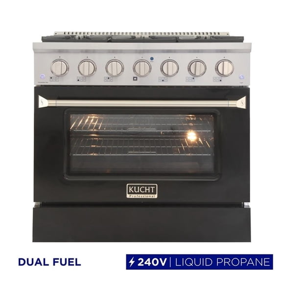 Pemberly Row 36" 5.2 cu. ft Dual Fuel Range Propane Gas Sealed Burners in Black