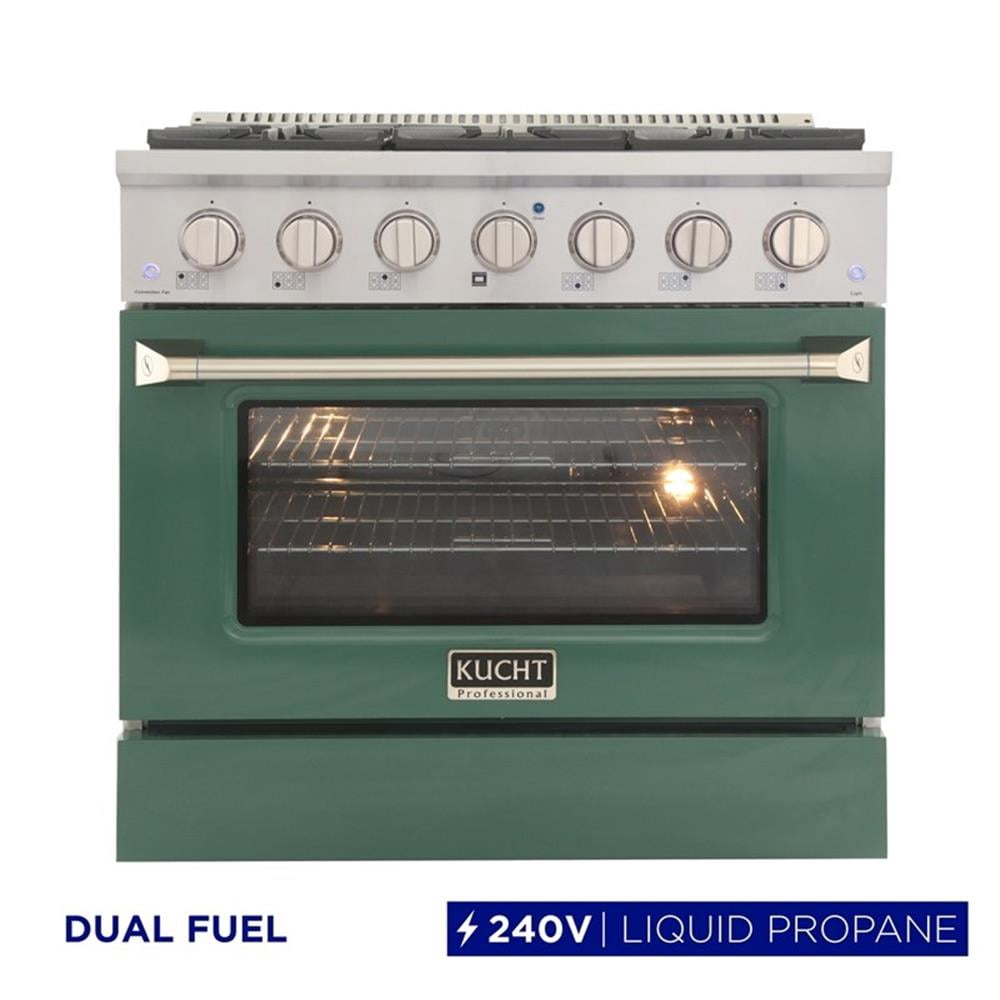 Pemberly Row 36" 5.2 cu. ft. Dual Fuel Range Propane Gas Sealed Burners in Green
