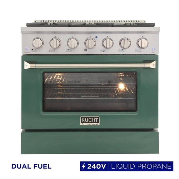 Pemberly Row 36" 5.2 cu. ft. Dual Fuel Range Propane Gas Sealed Burners in Green
